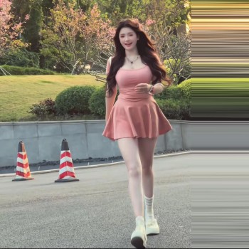 大码纯欲风大领口方领连衣裙女夏季胖mm显瘦收腰甜辣妹气质a字裙