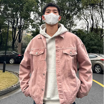 cleanfit粉色牛仔外套男日系复古高级感工装夹克潮牌痞帅牛仔衣