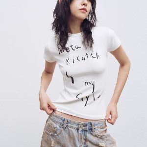METARICOTTA草写字母高级感印花短袖新款美式辣妹休闲正肩显瘦T恤