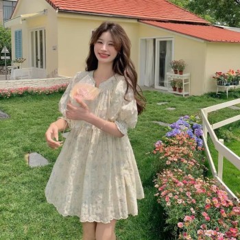 新中式设计感小众碎花连衣裙女夏新款小个子度假短裙森系仙女公主