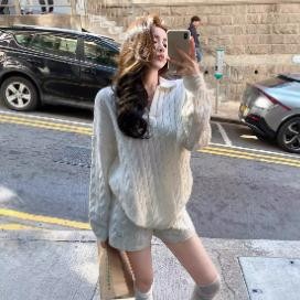 【现货】"新贵港女周末"爬山风松弛polo奢感绵羊毛重工绞花套装