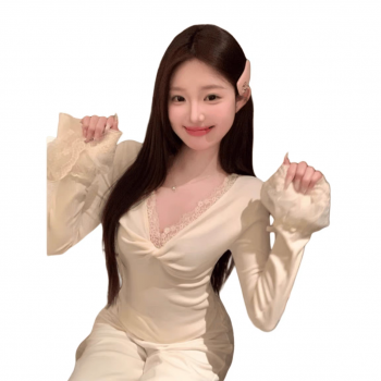 高级感扭结拼接蕾丝打底衫女冬纯欲风修身上衣内搭v领喇叭袖小衫