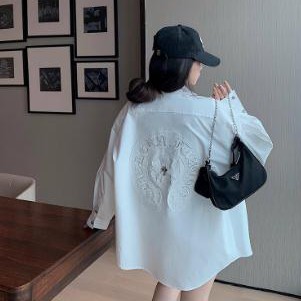白色重工刺绣拼布长袖衬衫女春秋2025新款设计感宽松慵懒风外套