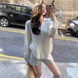 Lilylikes"新贵港女周末"爬山风松弛polo 奢感绵羊毛重工绞花套装