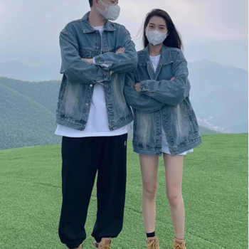 复古蓝色牛仔外套男女款2025春秋潮牌水洗情侣装夹克上衣牛仔褂子