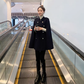 2024年秋冬季新款赫本风斗篷双面羊绒大衣复古洋气马甲毛呢外套女